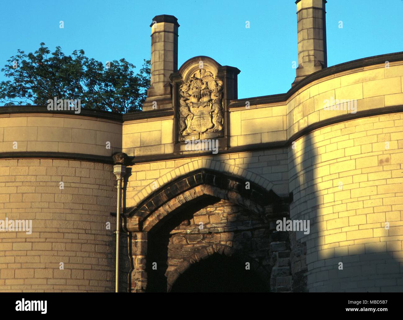 Robin Hood. Das Torhaus der Burg in Nottingham berühmt gemacht in der Legende von Robin Hood. Stockfoto