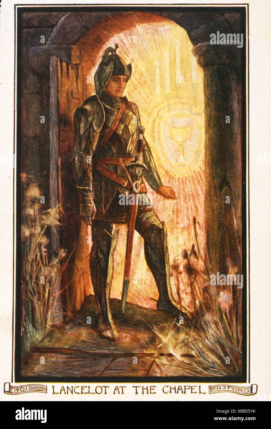 Arthurian legends Lancelot in der Kapelle der Gral. Nach einem Gemälde von HJ Ford, 1902 Stockfoto