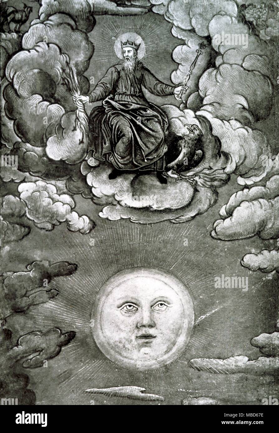 Jupiter thront über dem Vollmond. Von Battista de Ruberti, Osservazioni de Astrologia 1567 -/Charles Walker Stockfoto