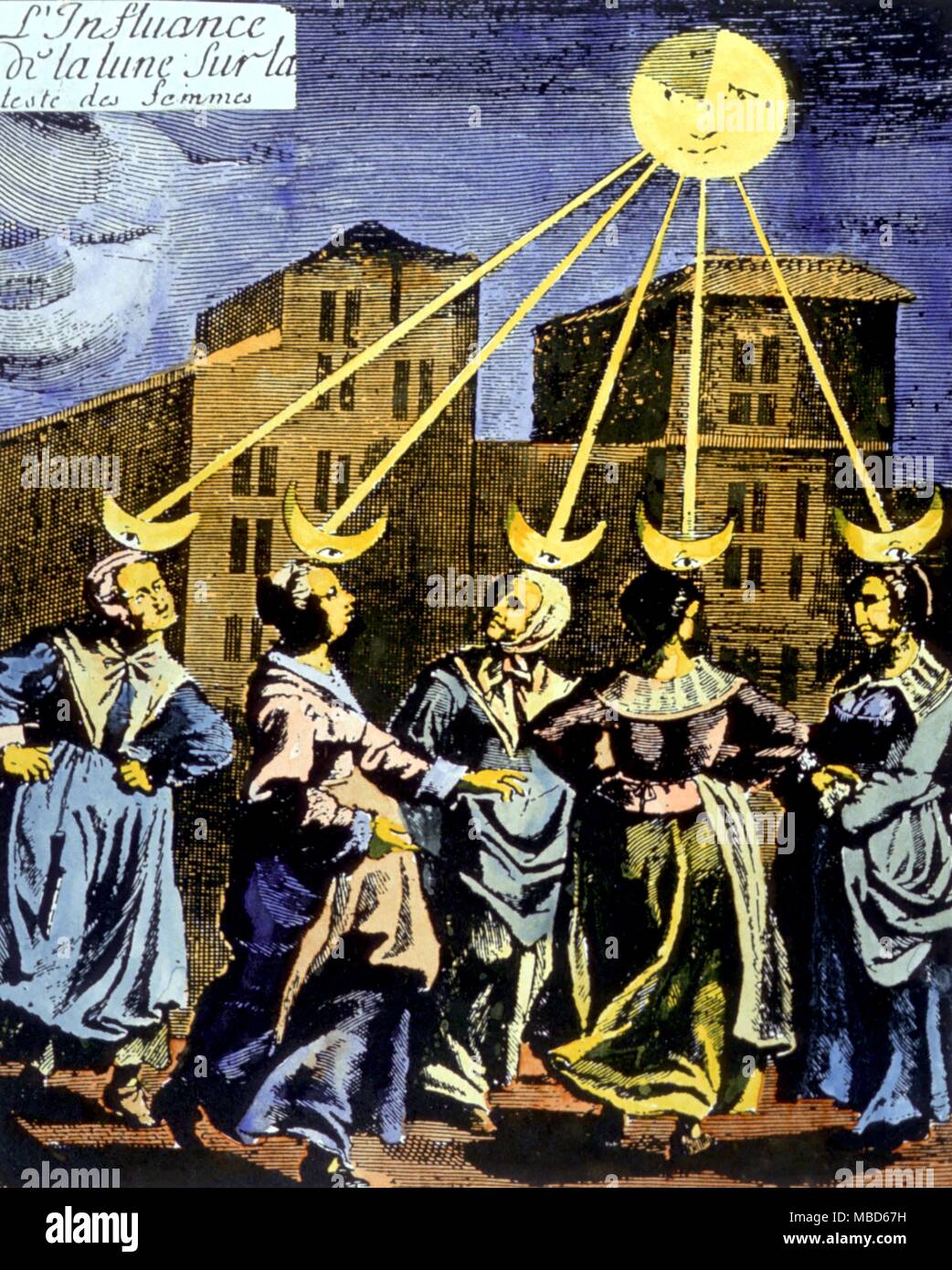 Der lunar Einfluss, wie in seiner Wirkung auf Frauen. Für woodengraving Lagniet's La Nature, 1890, basierend auf einer viel früheren Drucken (ca. 1720). - ©/Charles Walker Stockfoto
