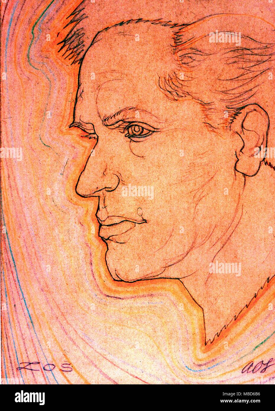 Astralkörper um das Gesicht eines Mannes wie gezeichnet von der hellseherin Künstler Austin Spare (1886-1956) - © / Charles Walker Stockfoto