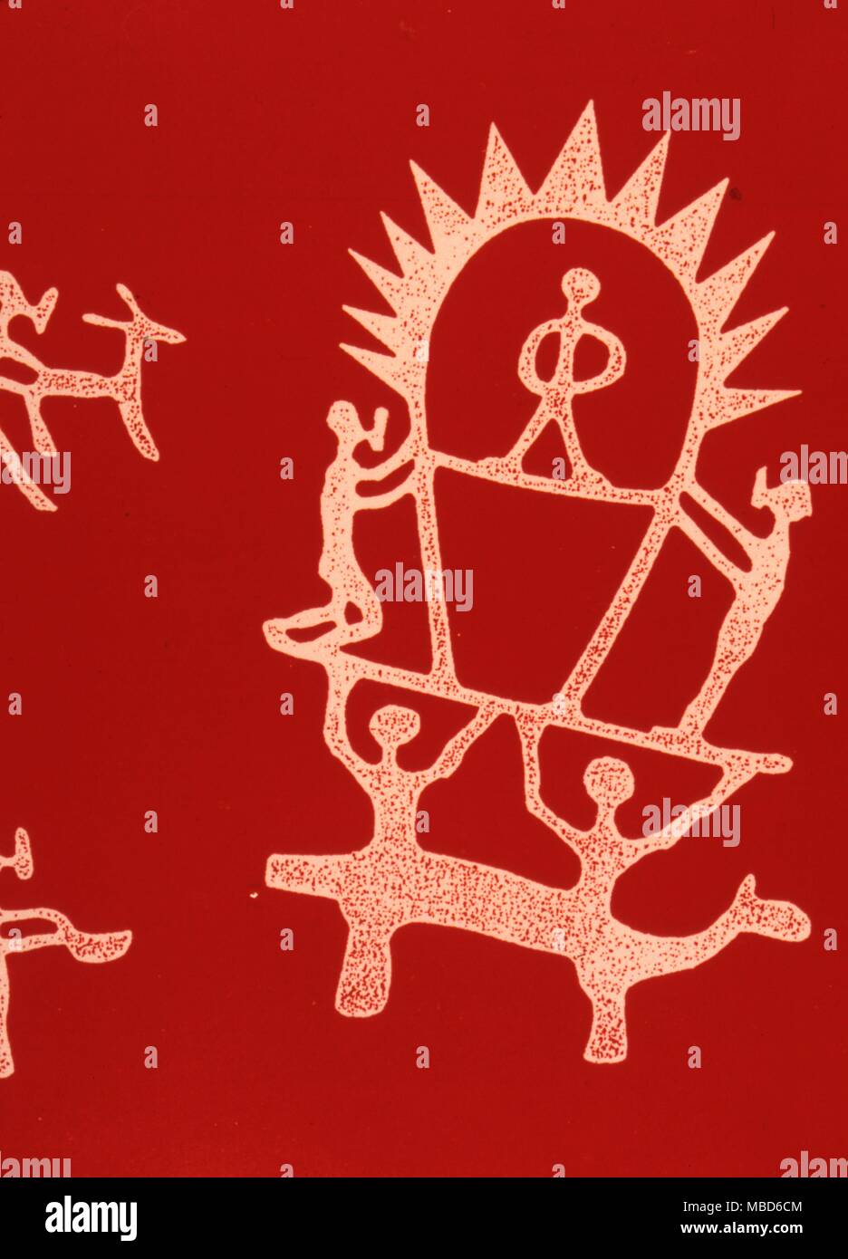 Platz Männer Artwork nach petroglyphen von Russen entdeckten im navoy. Sie ähneln Luristan Kunst, sind aber durch die von Daniken beanspruchten Raum sein - Reisende in einem Luftschiff. Daniken, übrigens reproduziert das Bild vertauscht. Stockfoto