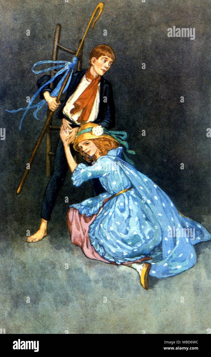 Die Hirtin und der Schornsteinfeger - Abbildung von Hans Andersen's Märchen c 1920 von Helen Stratton Stockfoto