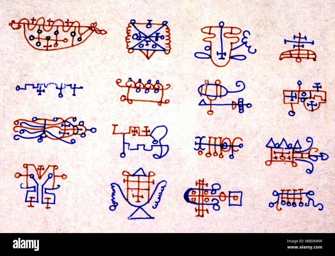 Grimoires - Salomos und die Dämonen - Auswahl der 16 Siegel, die die Dämonen der salomonischen Tradition, von mittelalterlichen Handschriften die Aufnahme der so genannten Schlüssel Salomos abstrahiert. Stockfoto