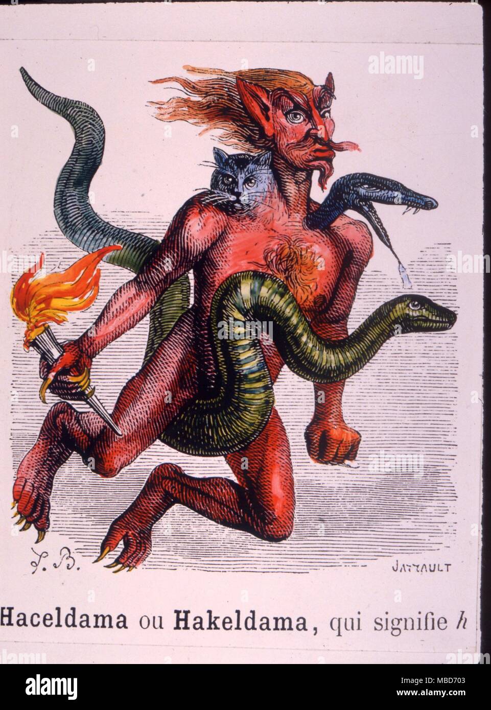 Dämonen - Haborym - der Dämon Haborym, der Teufel mit der Brandstiftung. Hand farbig drucken aus der Edition 1863 von Collin de Plancy's Wörterbuch Infernale Stockfoto