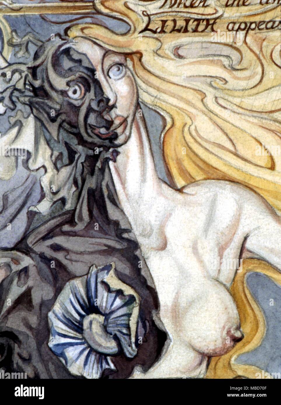 Dämon - Lilith - Detail der dual Gesicht von Lilith, den Dämon, der Regeln über Geburt und Tod. Nur der Tod sie ihre dunkle Seite der sterbenden Person offenbaren. Ab dem sechsten Palast der Hölle - aquarellmalerei von Fay Pomerance Stockfoto