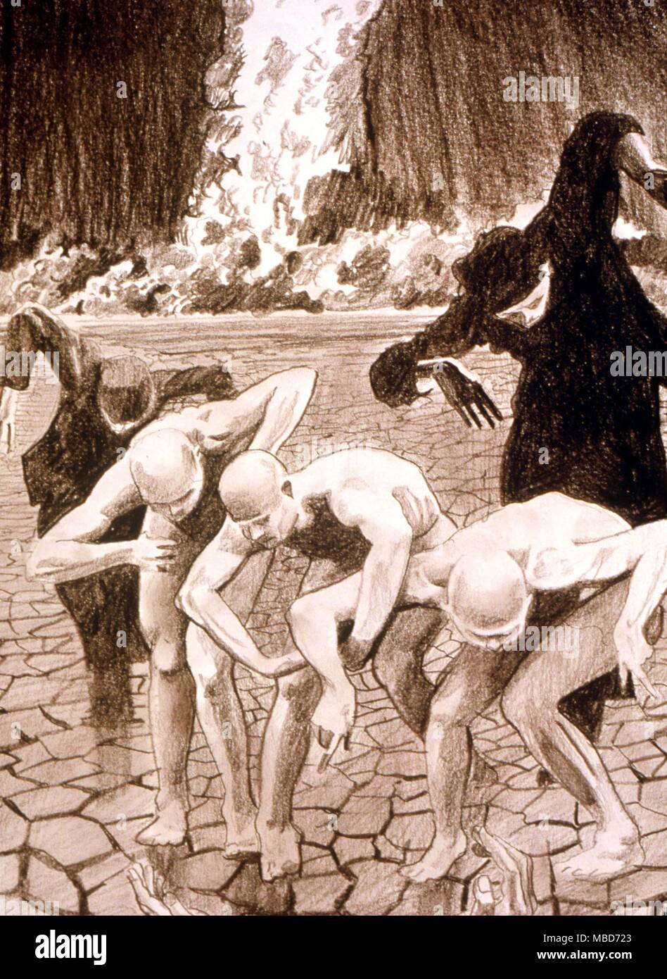 Tod - Tanz des Todes - Bleistiftzeichnung von Gordon Wain 1990 Stockfoto