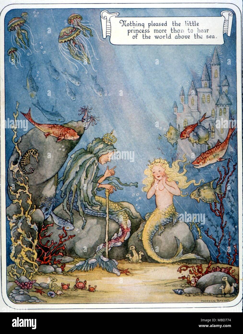 Märchen - Die kleine Meerjungfrau hören Märchen der Welt über dem Meer - Abbildung von Doreen Baxte von Der märchenlandschaft Omnibus c 1949 Stockfoto