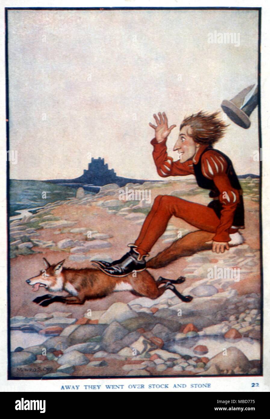 Märchen - Grimm - Illustration von Monro S. Orr für die Märchen der Gebrüder Grimm - Nd aber C. 1920 - Weg sie gingen über Stock und Stein - Von Der goldene Vogel Stockfoto