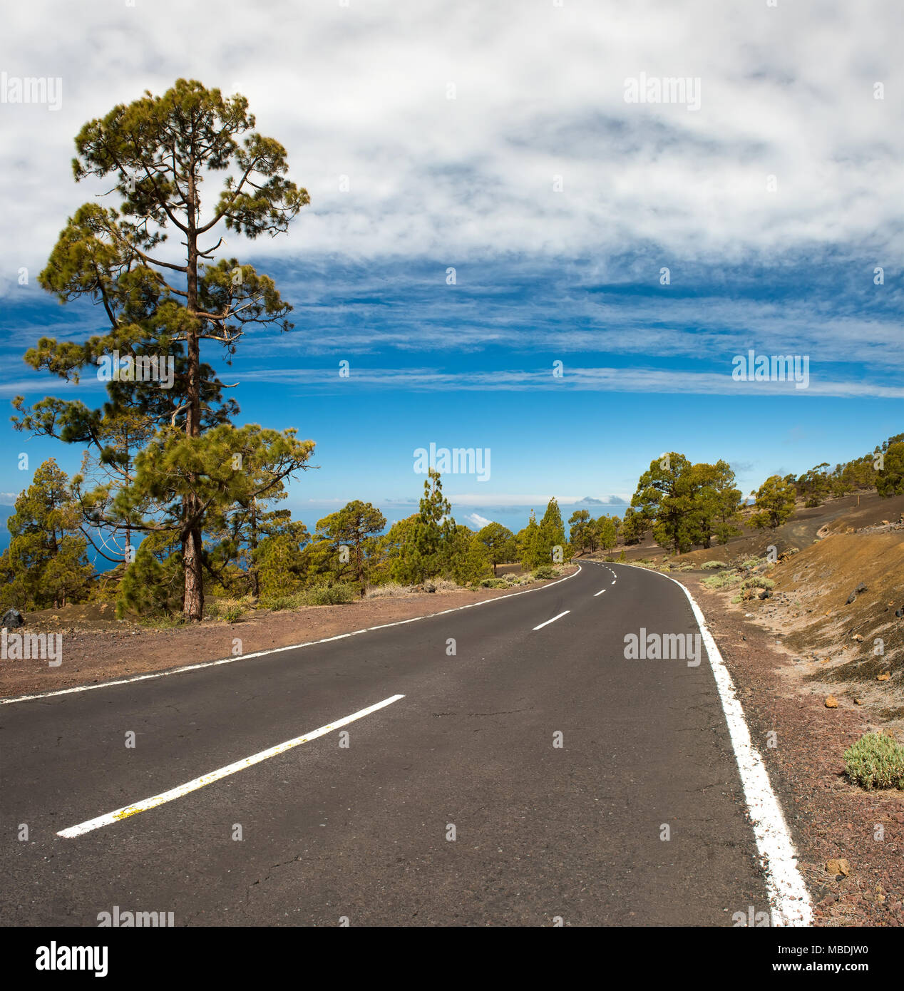 Asphaltstraße in vulkanische Wüste Teneriffa, Kanarische Stockfoto