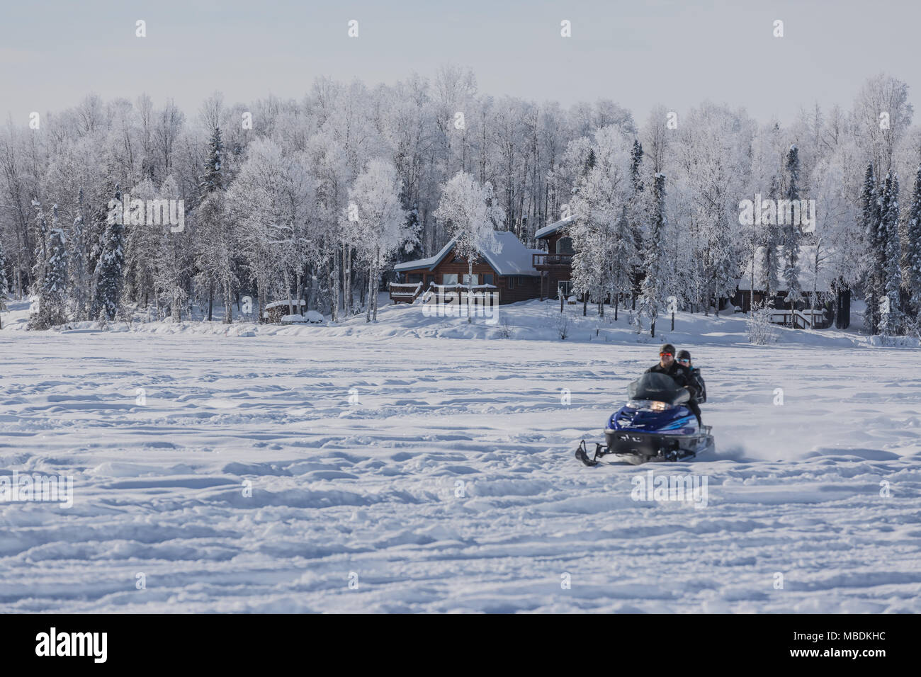 Schnee Maschine auf Willow Lake kurz vor dem Start des Iditarod Stockfoto