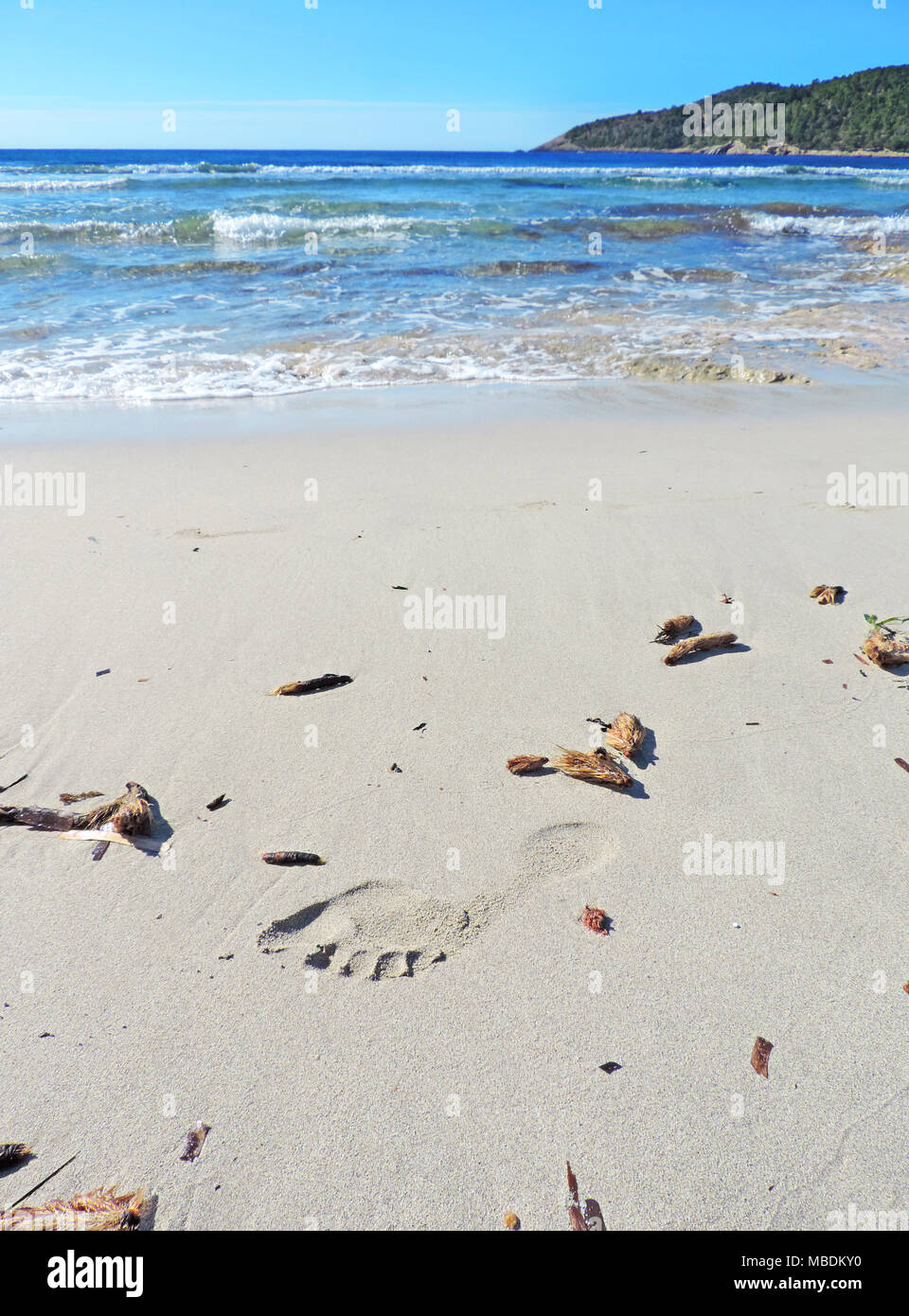 Strand Hintergrund, Spuren im Sand. Stockfoto