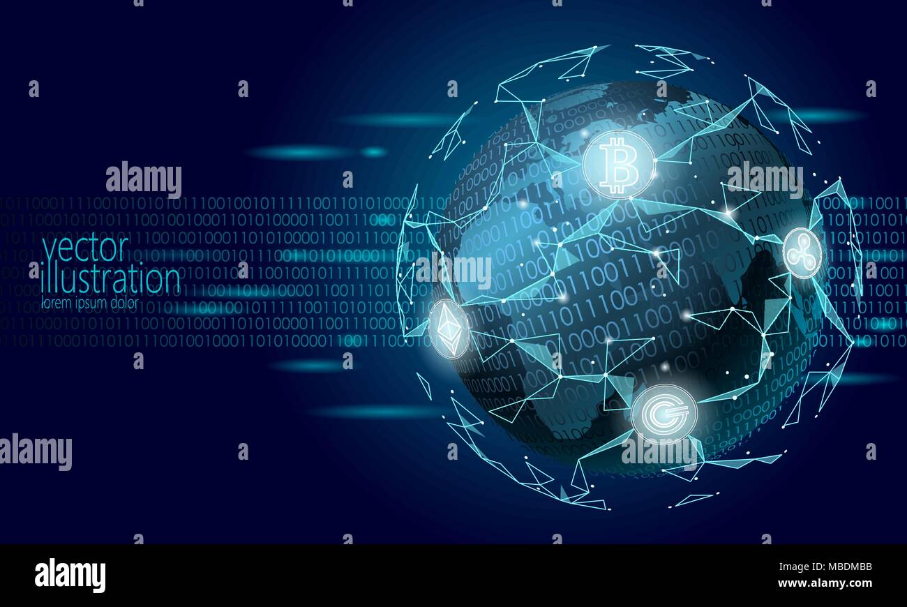 Globale internationale blockchain cryptocurrency. Planet Platz Low Poly  moderne Zukunft Technologie Finanzen Banken- Design. Polygonale Dreieck  bitcoin astraleums Welligkeit GCC Geschäft Vector Illustration  Stock-Vektorgrafik - Alamy