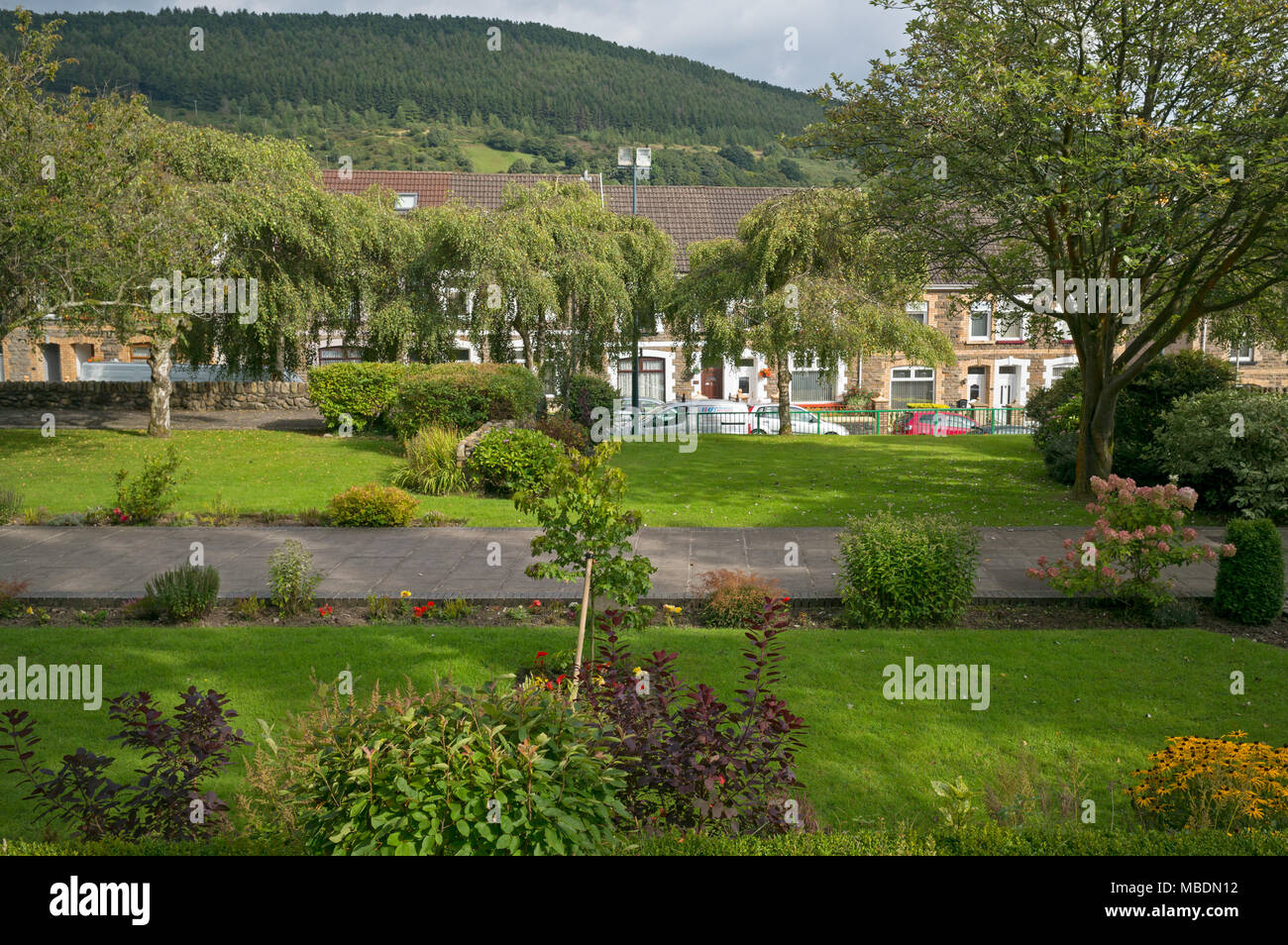 Aberfan Memorial Garden auf dem Gelände der Schule in der Pantglas Aberfan Katastrophe zerstört Stockfoto