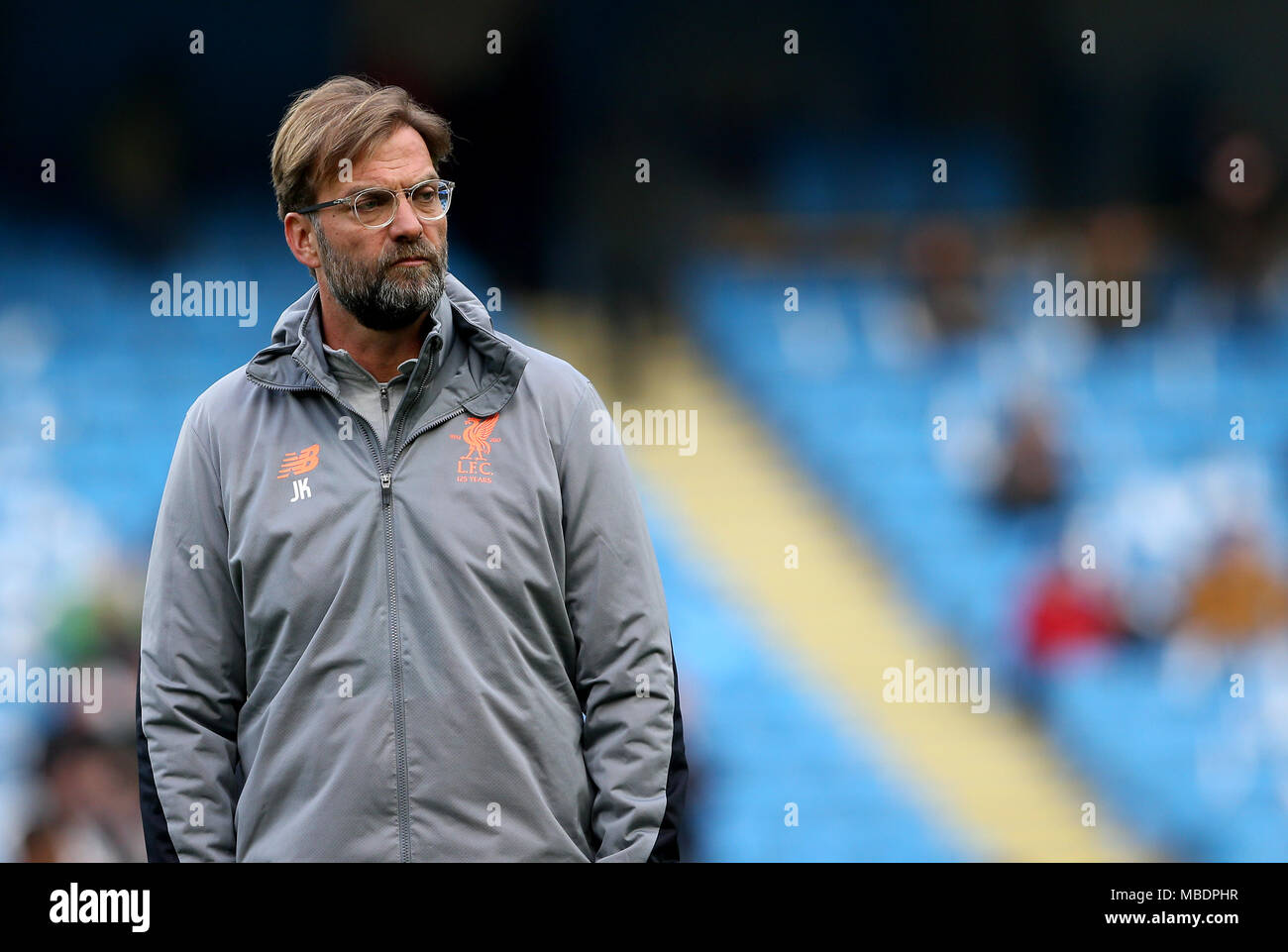 Liverpool Manager Jürgen Klopp vor dem UEFA Champions League, Viertelfinale am Etihad Stadium, Manchester. Stockfoto