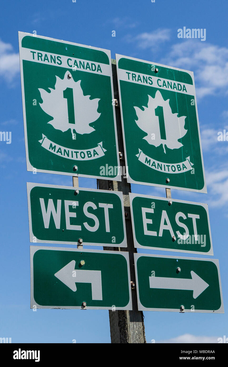 Trans Canada Highway/Manitoba Highway 1 ist in Portage La Prairie, Manitoba, Montag, August 17, 2015 gesehen. Der Trans-Canada Highway (Französisch: Route Tra Stockfoto