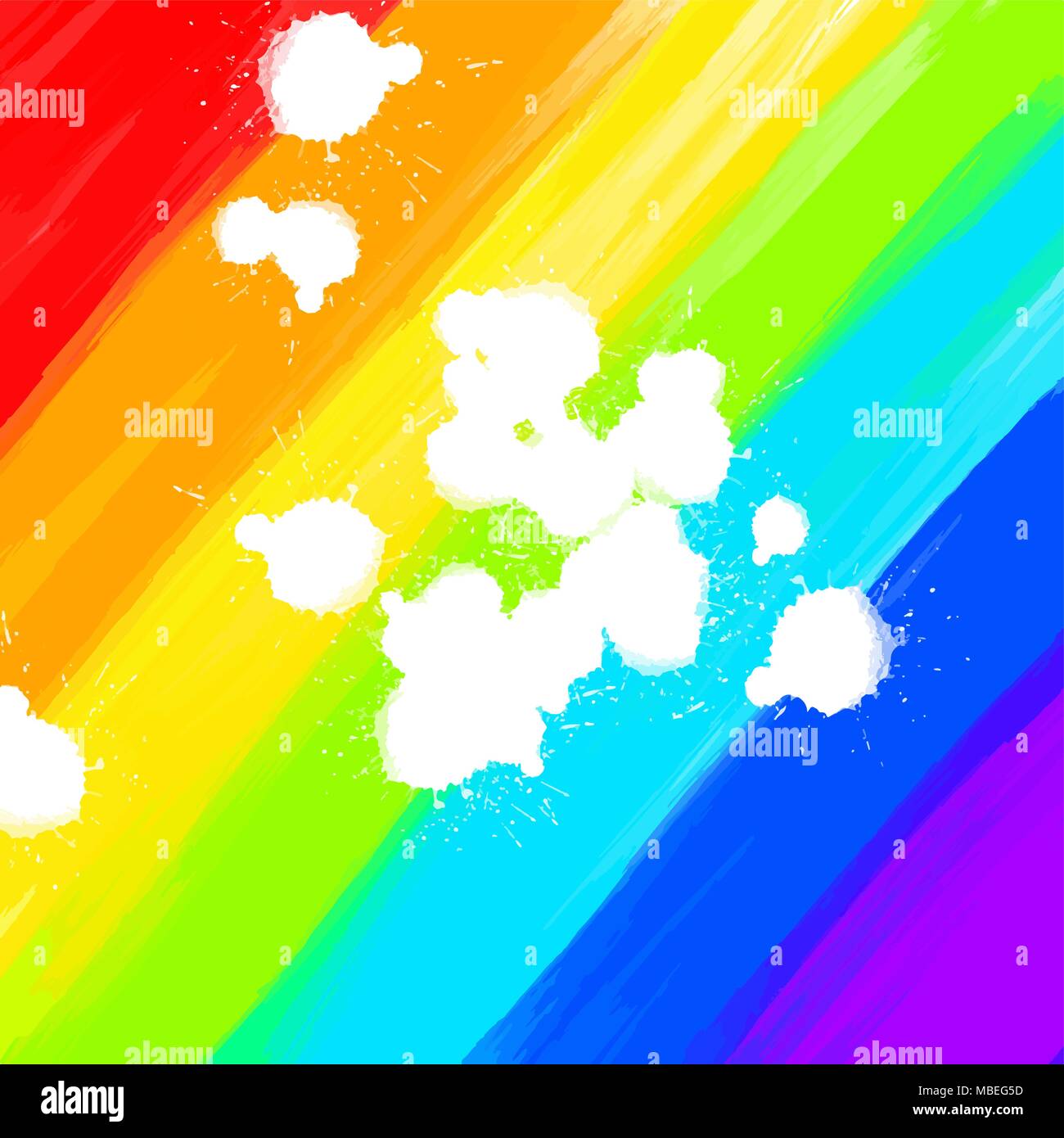 Regenbogen farbigen Hintergrund und weißer Tropfen. Wunderschöne handgezeichnete Vektor Kulisse. Verwendbar für Website, Social Media und Print Dekoration. Stock Vektor