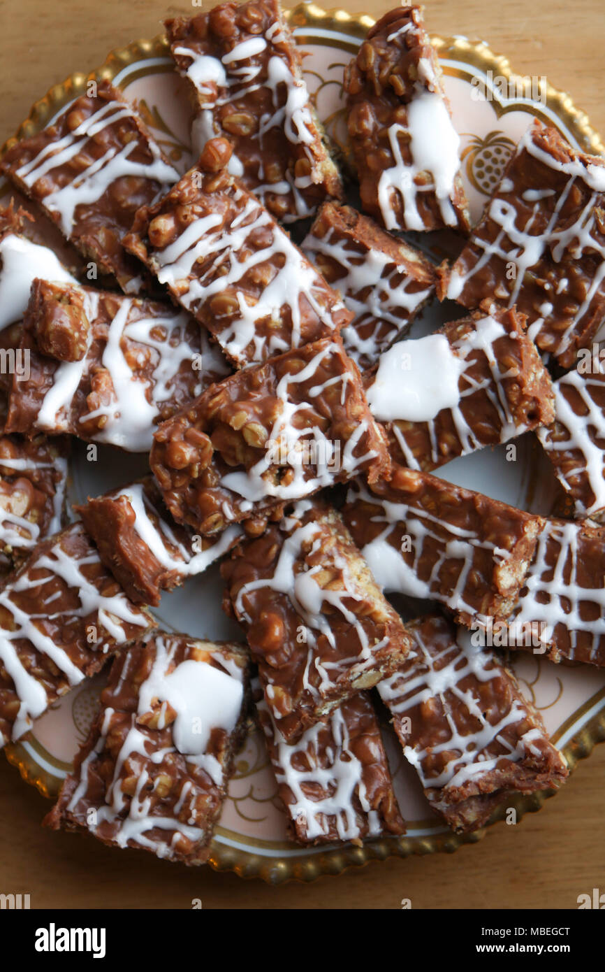 Mamas gooey Chocolate oat Bars. Stockfoto