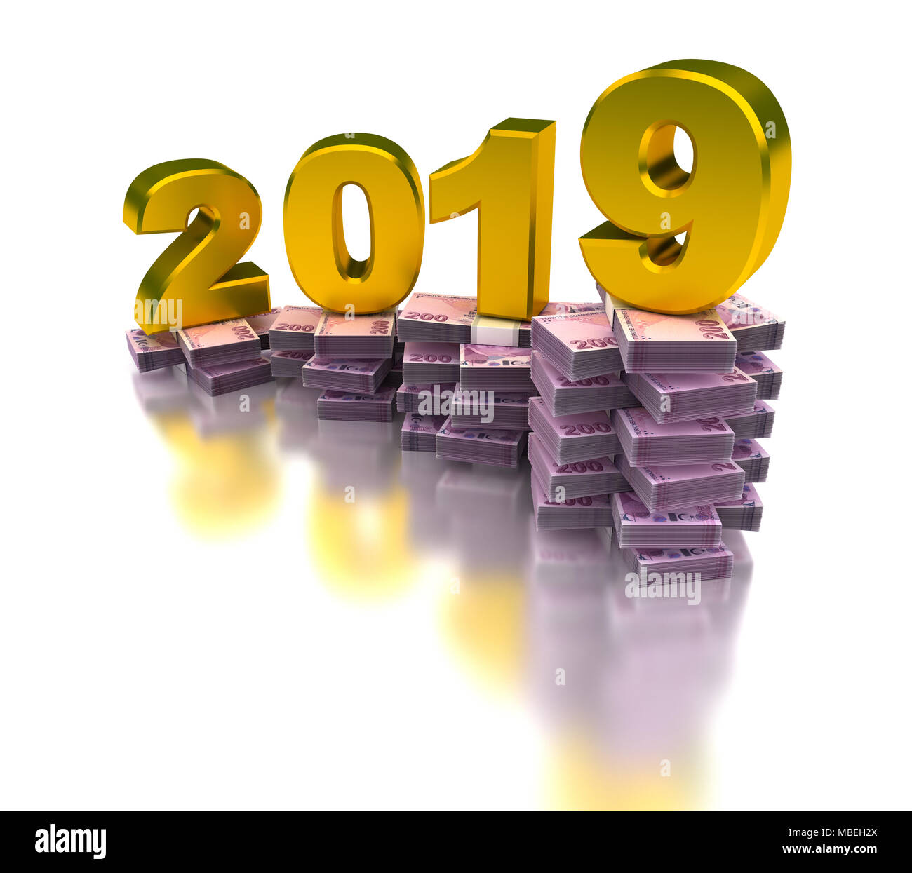 Wachsende türkische Wirtschaft 2019 (auf weißem Hintergrund) Stockfoto