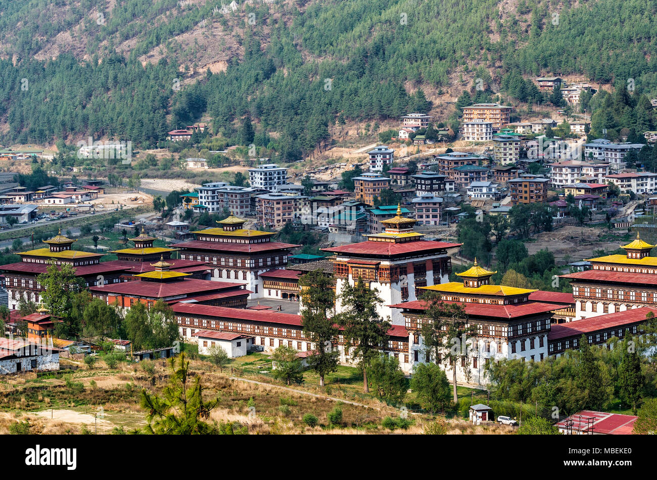 Trashi Chhoe Dzong, Thimpu, Bhutan - trashi Chhoe Dzong, Royal Palace und Hauptsitz der klösterlichen Orden. Stockfoto