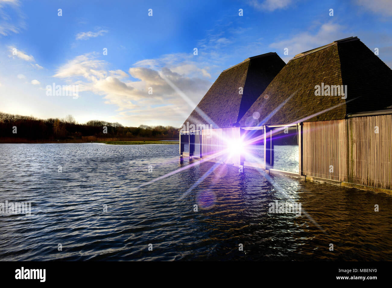 Brockholes, Feuchtgebiete und Wälder Naturschutzgebiet, in dem sich seltene Vogelarten, mit einem schwimmenden Besucher Dorf, Preston New Road, Preston PR5 0A Stockfoto