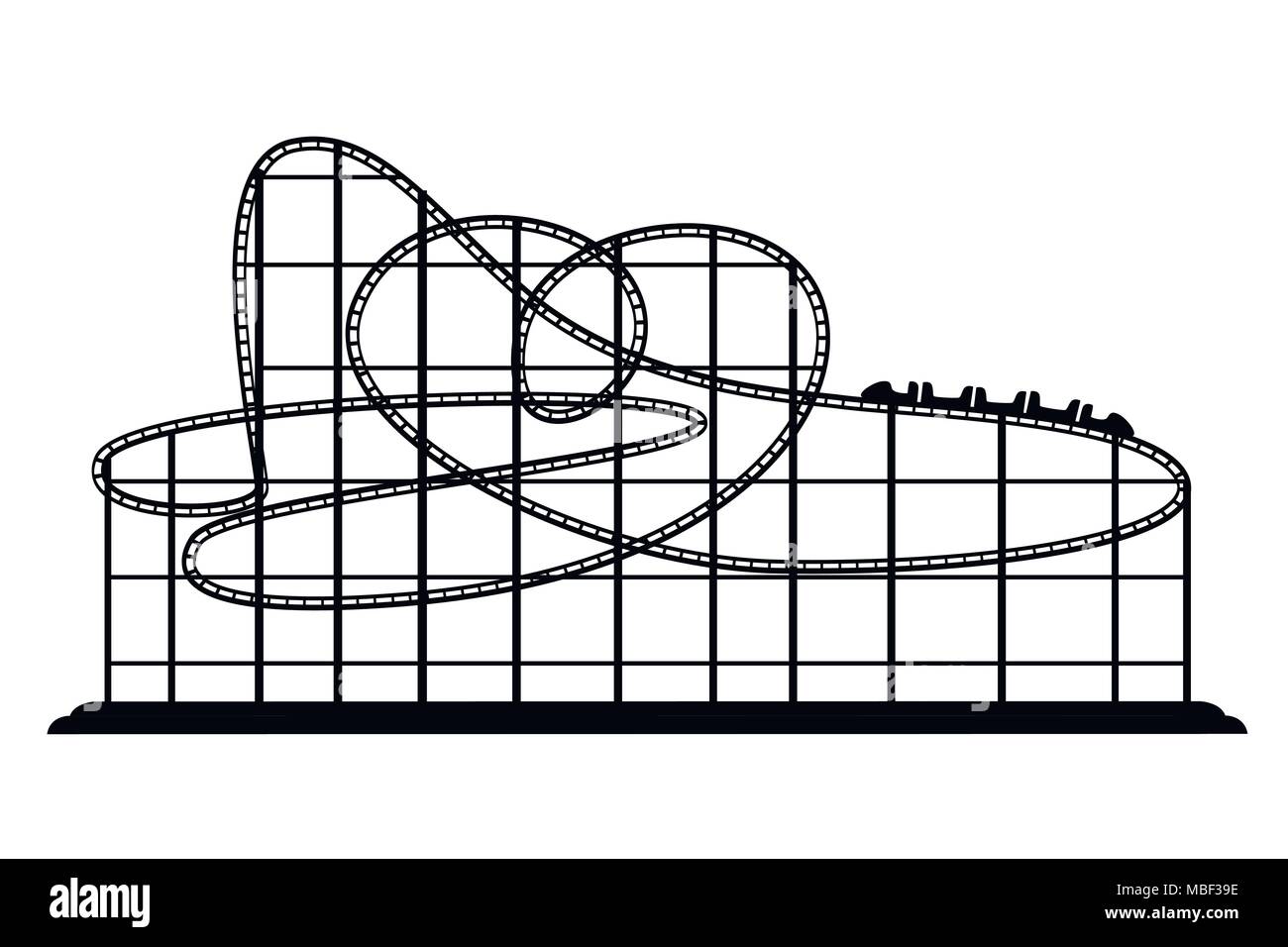 Schwarze Silhouette. Achterbahn von Amusement Park. Vector Illustration auf weißem Hintergrund. Web site Seite und mobile App Design. Stock Vektor