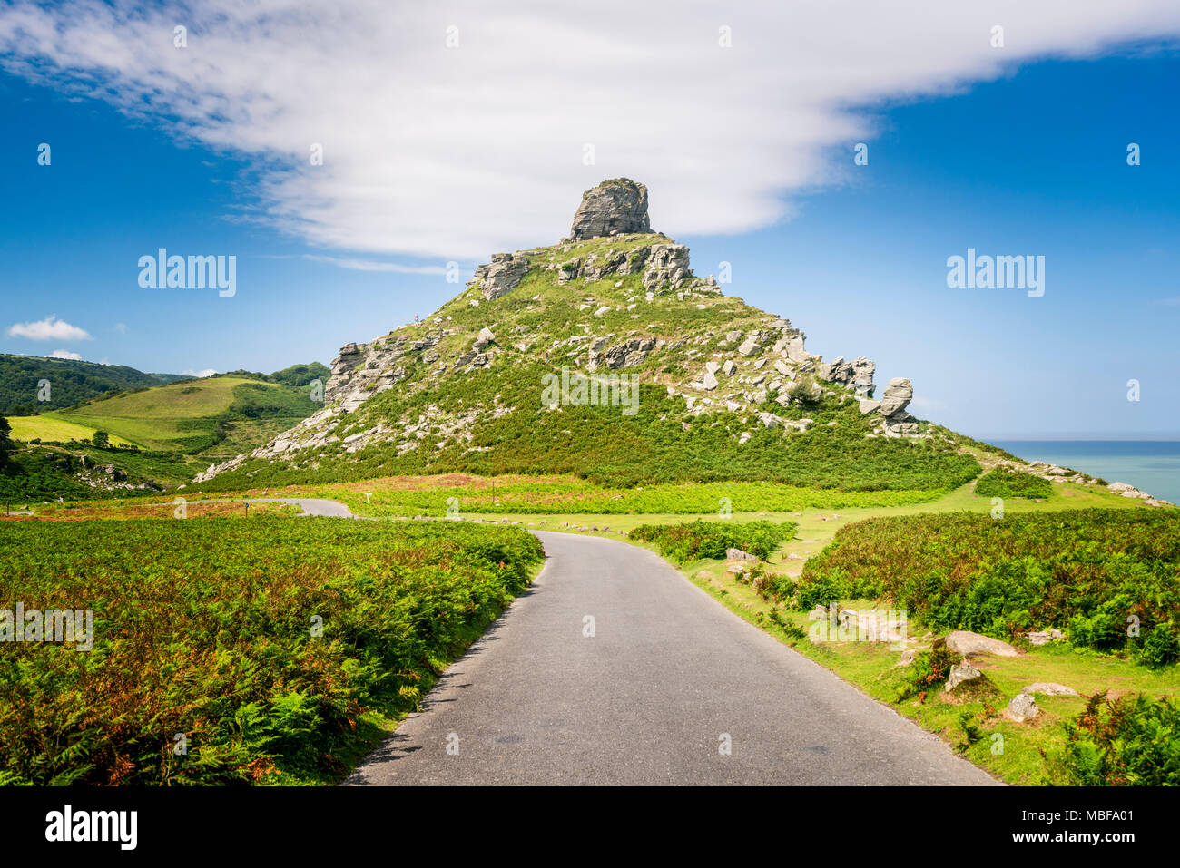 Landschaft von Tal der Felsen im Nationalpark Exmoor, Devon, England Großbritannien Stockfoto