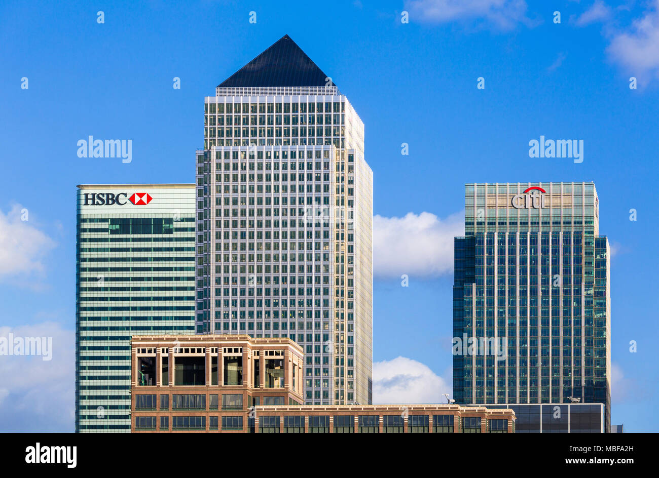 Skyline von Canary Wharf, Docklands, London, England, Großbritannien Stockfoto