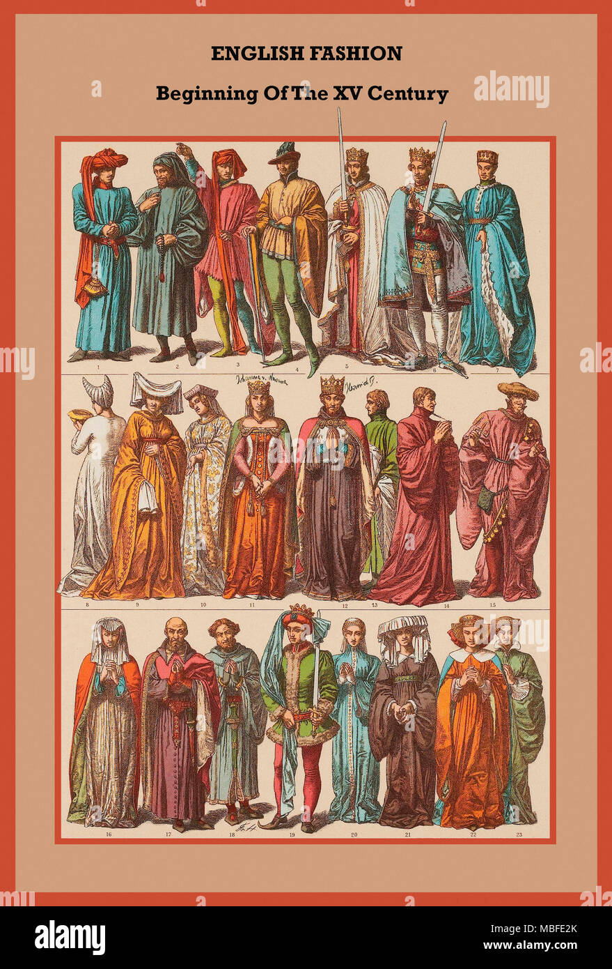 Englisch Mode Anfang des XV Jahrhundert, Stockfoto
