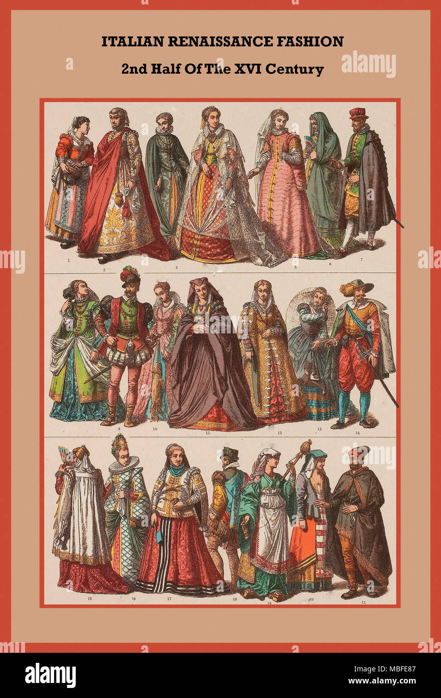 Italienische Renaissance Mode der zweiten Hälfte des XVI Jahrhunderts, Stockfoto