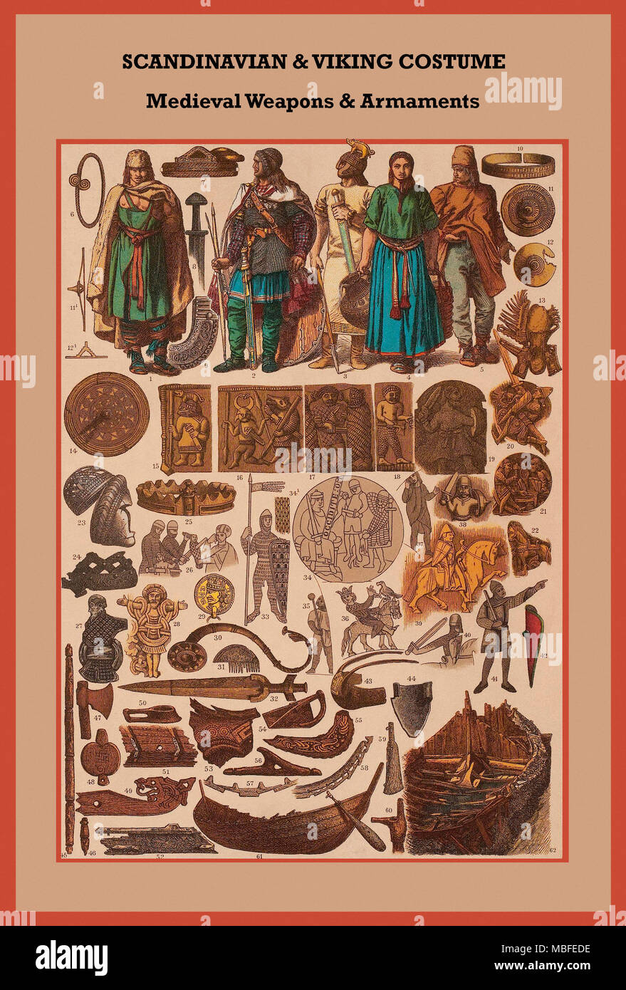 Skandinavische & Wikinger Kostüm mittelalterliche Waffen und Rüstung Stockfoto