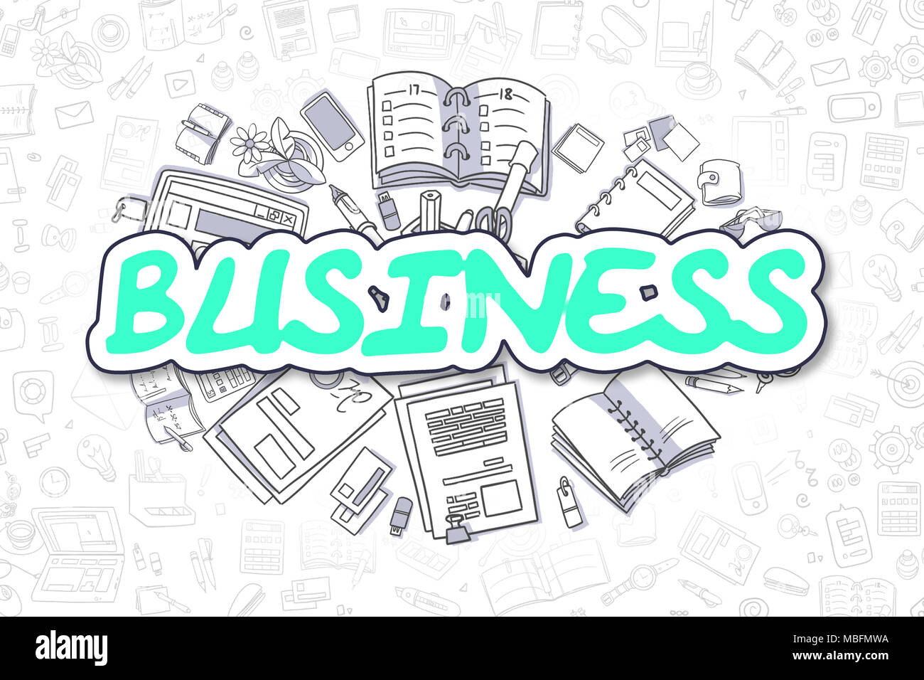Business-Doodle grüner Text. Geschäftskonzept. Stockfoto