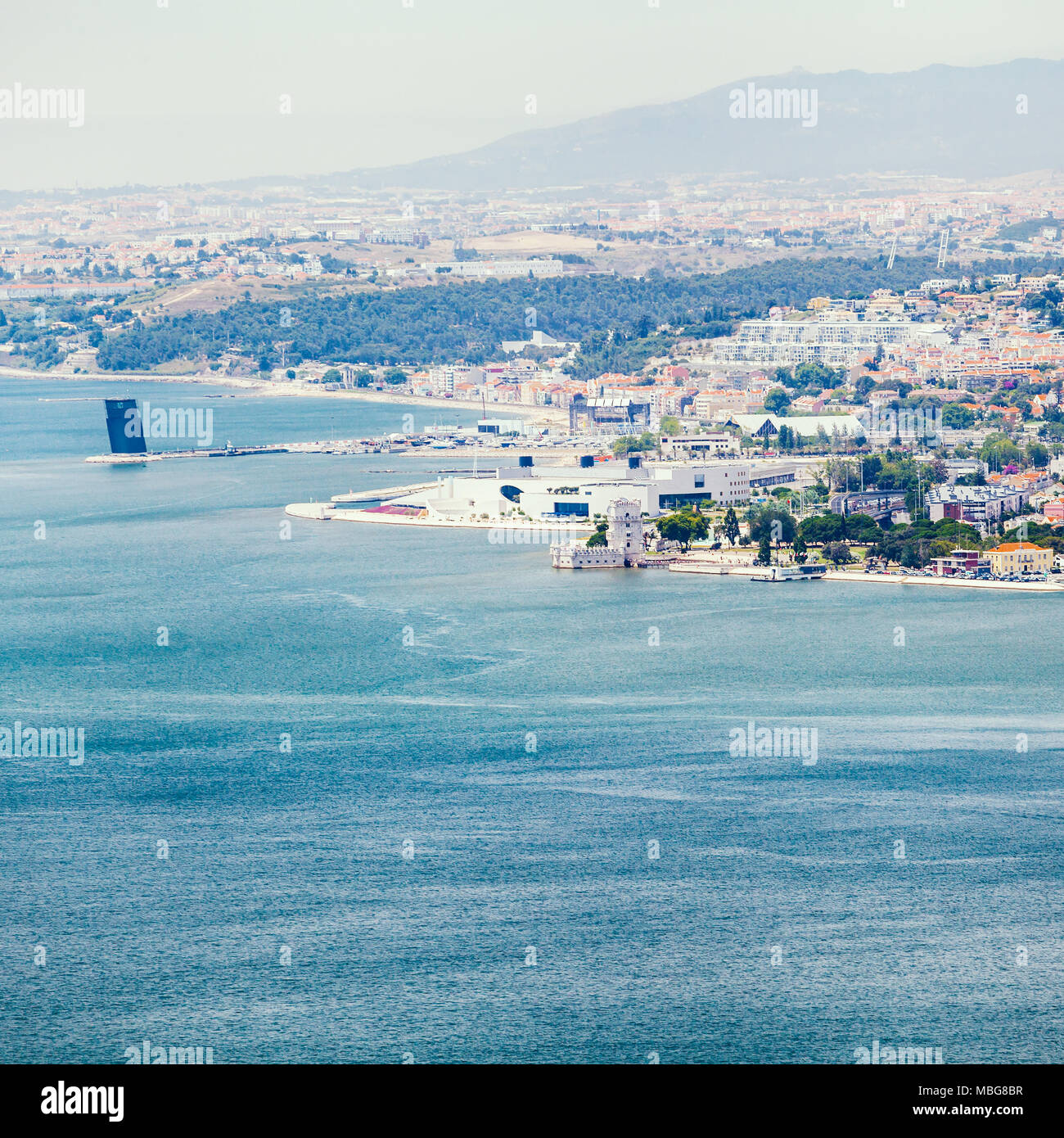 Lissabon Panorama von der nationalen Heiligtum von Christus, dem König, Stockfoto