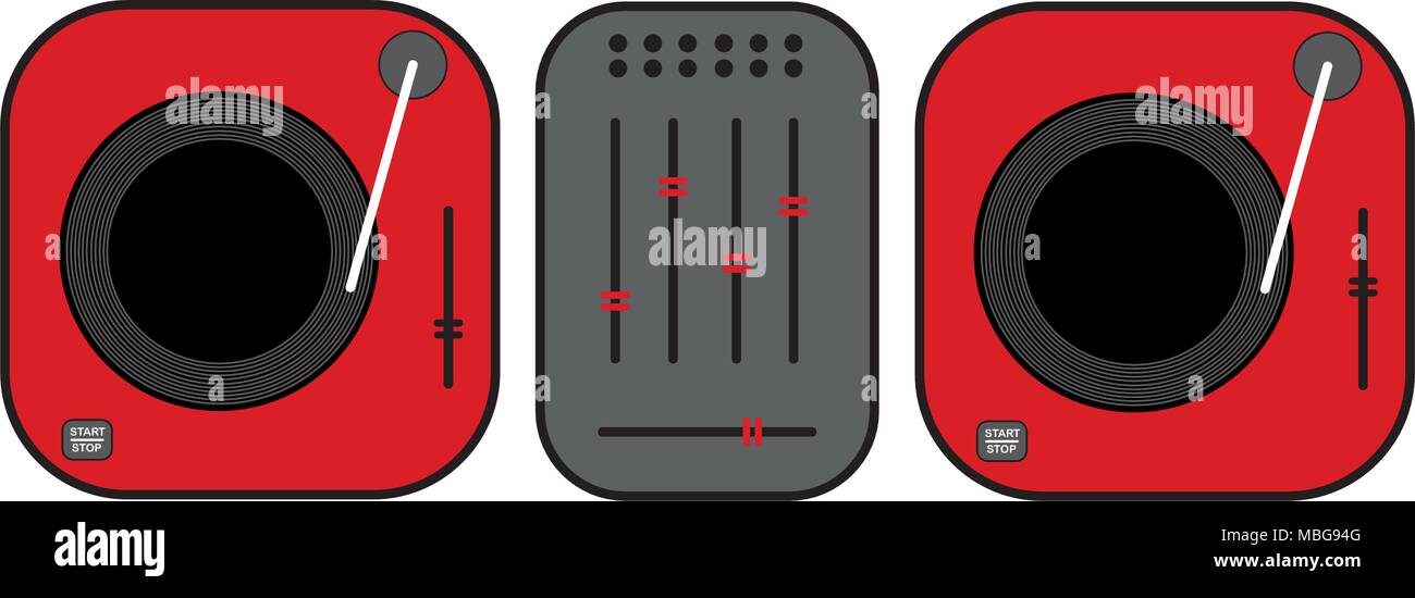 Flache umrissen DJ-Plattenspieler Abbildung. Green vinyl Plattenspieler. Flat Style vektor Zeichnung. Grüne gramophone. Dj-set Stock Vektor