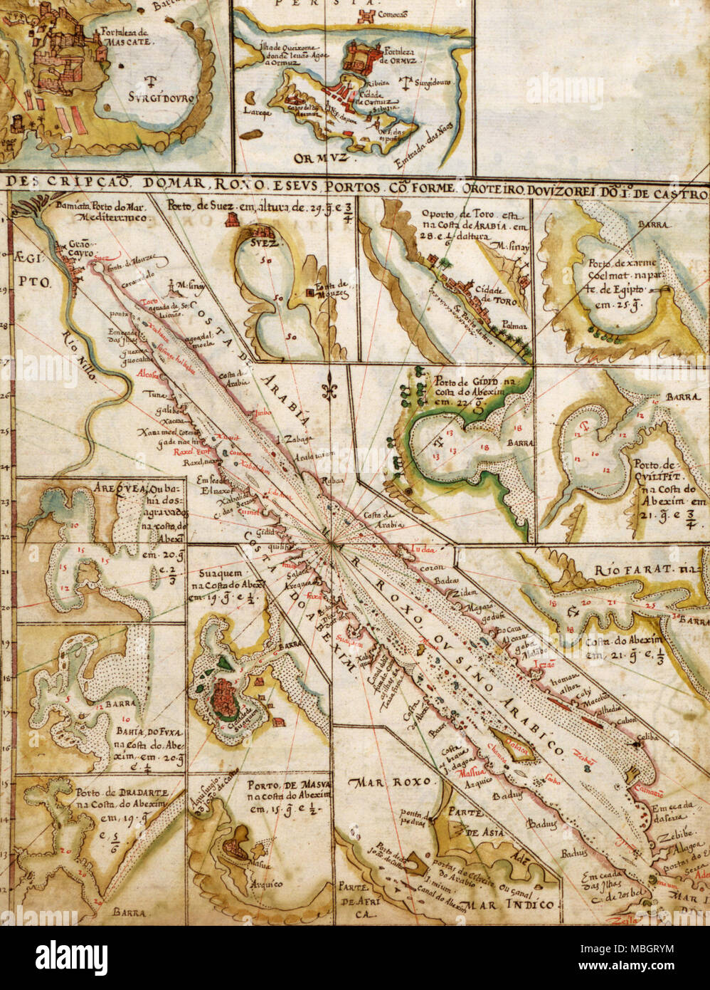 Portugiesisch-Karte des Roten Meeres & Nahost - 1630 Stockfoto