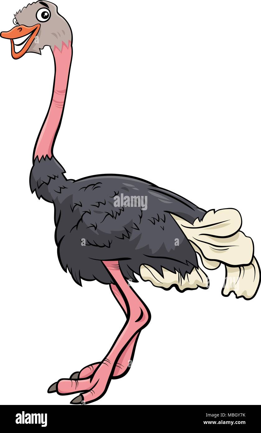 Cartoon Illustration der lustige Vogel Strauß Vogel Tier Charakter Stock Vektor