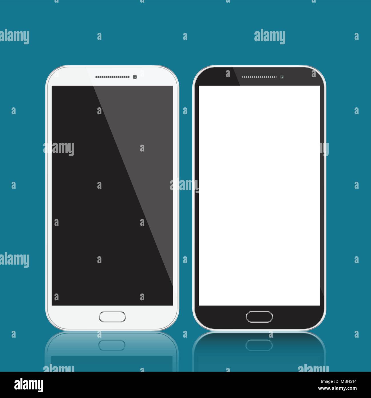 Smartphones Schwarz und Weiß. Smartphone isoliert auf blauem Hintergrund. Vector Illustration Stock Vektor