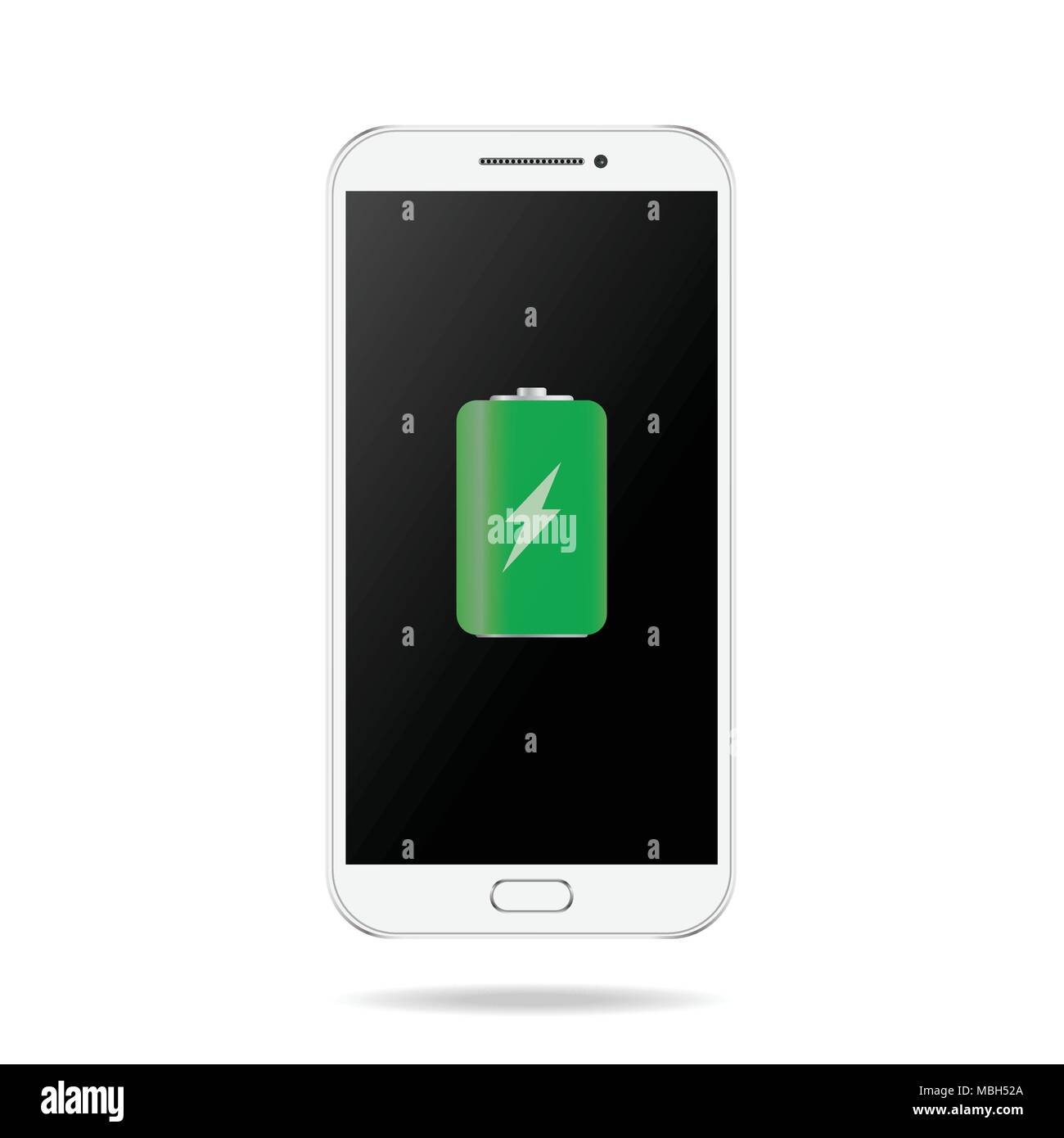 White Smartphone mit Grünen voll aufgeladener Akku: Dieses Symbol. Realistische Vector Illustration Stock Vektor
