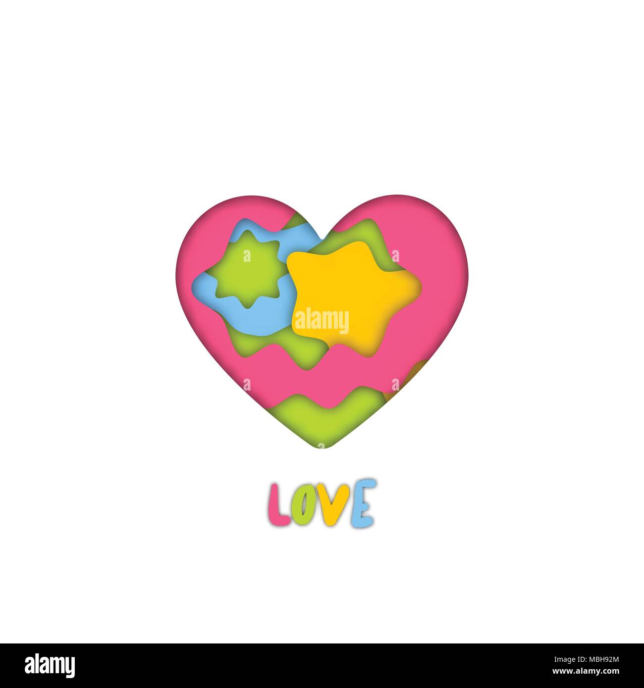 Farbenfrohe kunst Papier Handwerk von Herzen zum Valentinstag grafik design Idee Konzept Stock Vektor