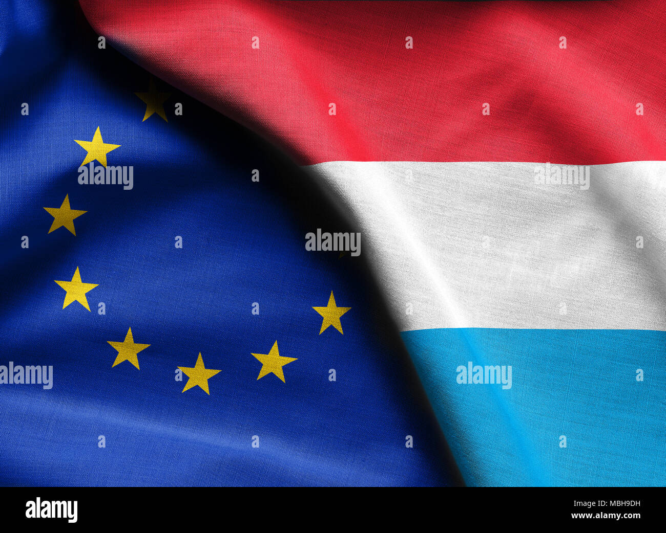 Flagge von Luxemburg und der Europäischen Union Stockfoto