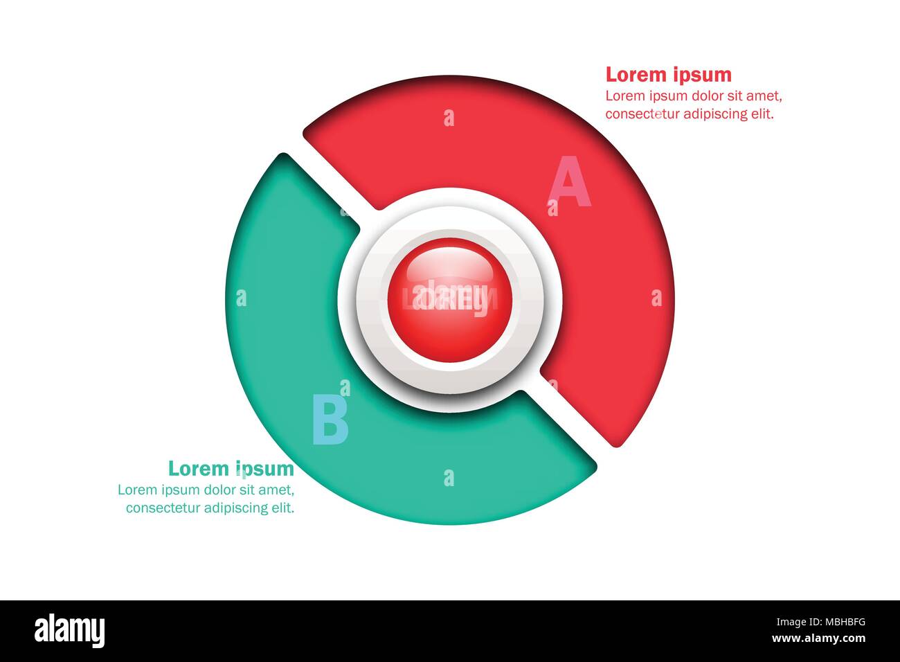 Zwei Themen bunte Grafik im Papier schneiden Stil mit Marmorboden, Kreis im Zentrum für die Präsentation der Website cover Poster vektor design Infografik Abbildung Stock Vektor