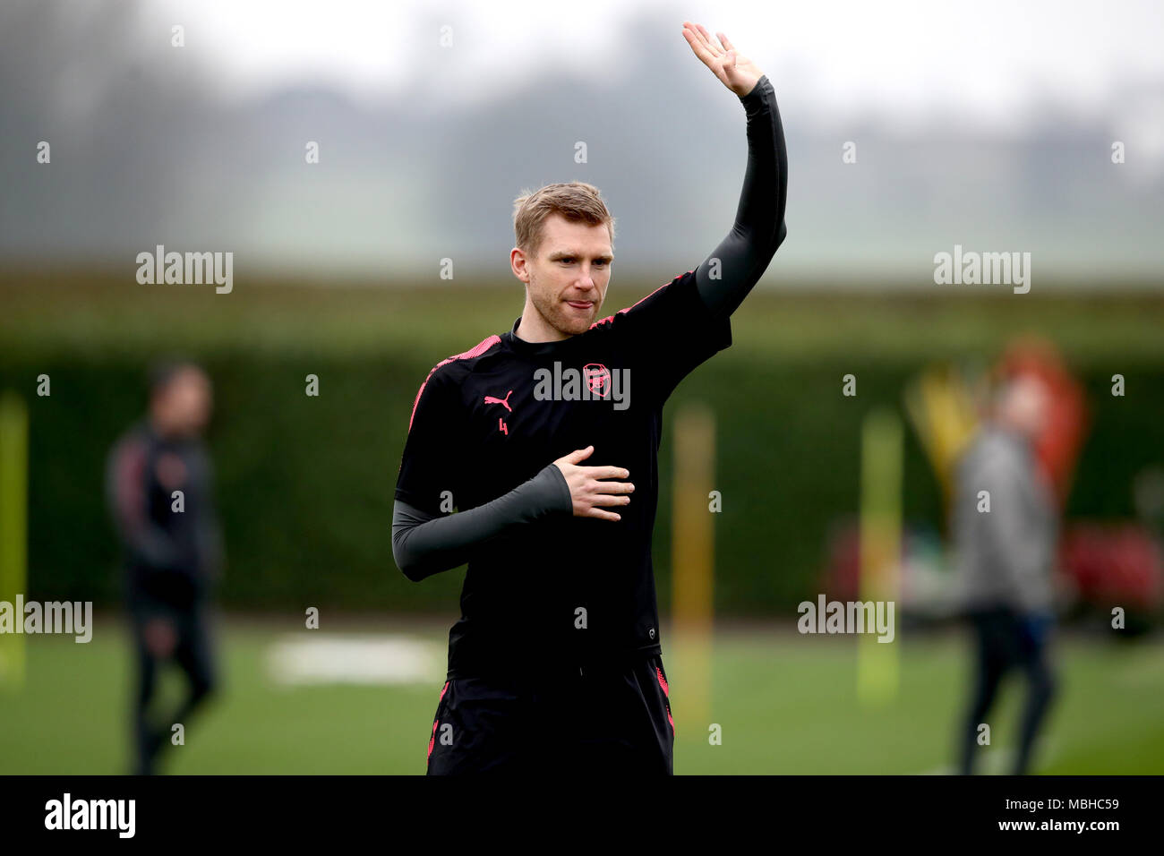 Arsenal Per Mertesacker während des Trainings in London Colney, Hertfordshire. Stockfoto