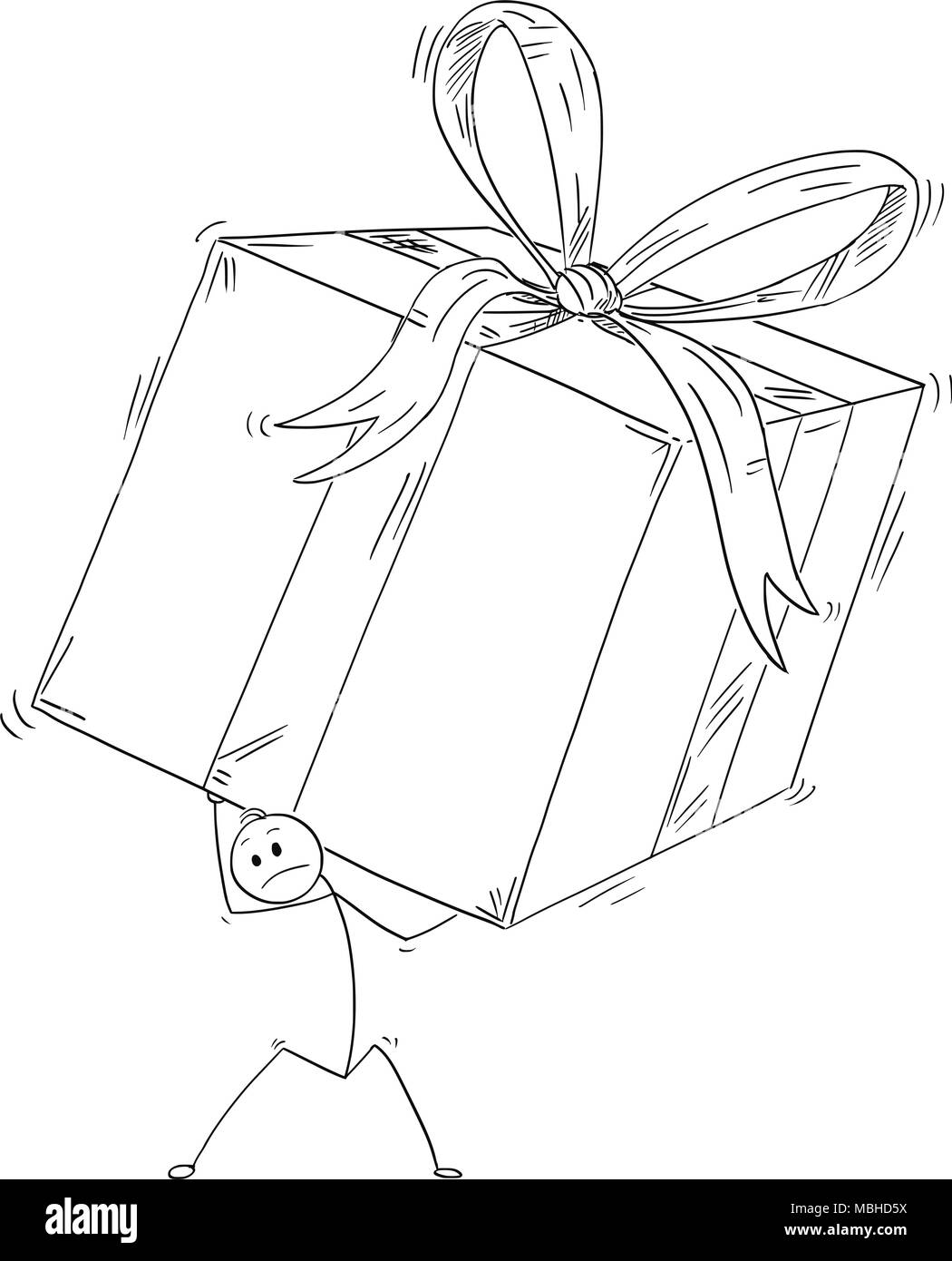 Cartoon von Mann oder Geschäftsmann tragen Große Geschenkbox in Wrap Stock Vektor