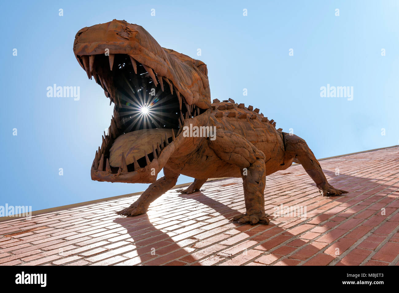 Kundenspezifische Metall krokodil Skulptur auf dem Bildschirm; Spirit Mountain Geweih & Log Design; Salida, Colorado, USA Stockfoto