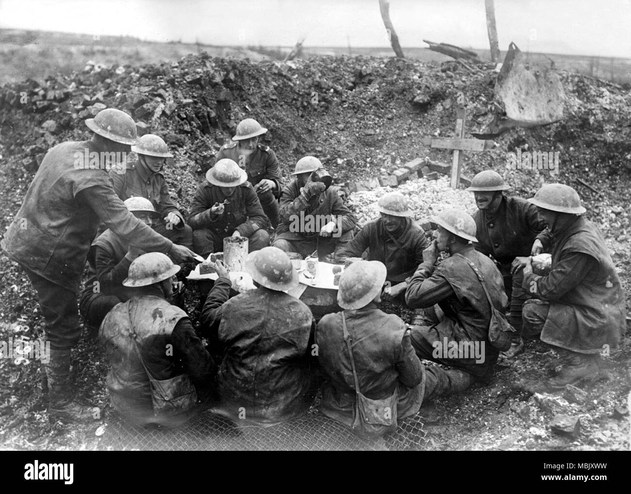 Das Speisen in den Schützengräben Stockfoto