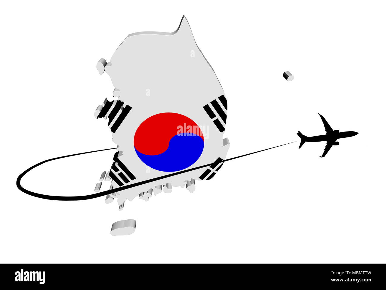 Südkorea Karte Fahne mit dem Flugzeug Silhouette und swoosh Abbildung