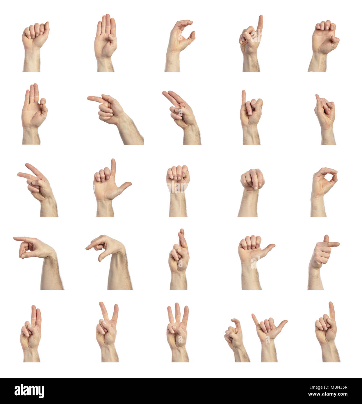 Gebärdensprache Hände Sammlung auf weißem Hintergrund Stockfoto