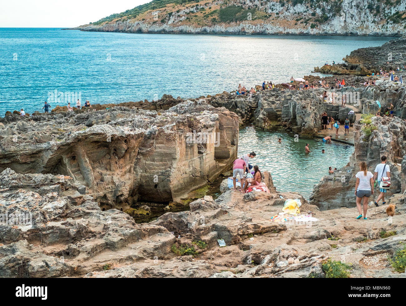 08-17-2016. Tricase, Lecce, Italien. Die Küste von Marina Serra in einem Sommernachmittag. Stockfoto