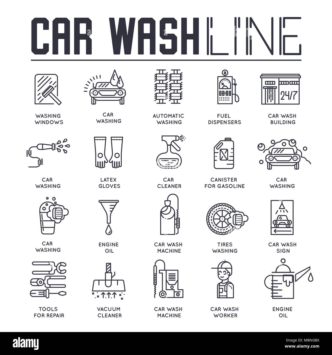 Dunne Linie Arbeiten Auto Waschen Mit Unterschiedlicher