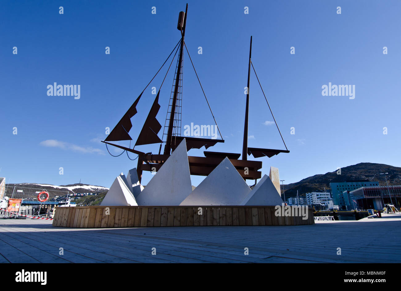 Skulptur von Segelschiff in Packice, Hammerfest, Norwegen Stockfoto